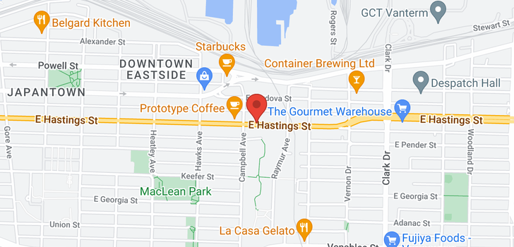 map of 1006 933 E HASTINGS STREET